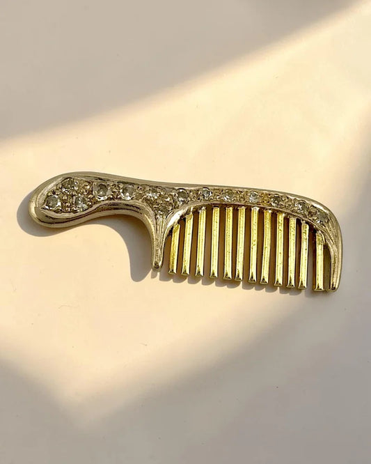 Vintage 14K Three-Tone Gold Diamond Comb Pendant - 14K Solid Gold - Free shipping - 1
