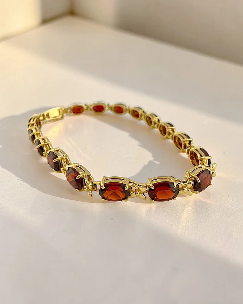 Vintage 14K Gold Ladies Garnet Bracelet 14 Ct - 14K Solid Gold - Free shipping - 1