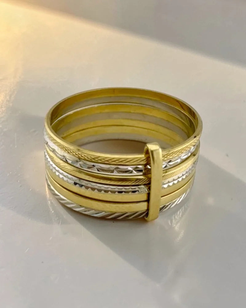 Vintage 14K Yellow and White Gold 7 Band Rolling Stack Ring - 14K Solid Gold - Free shipping - 4