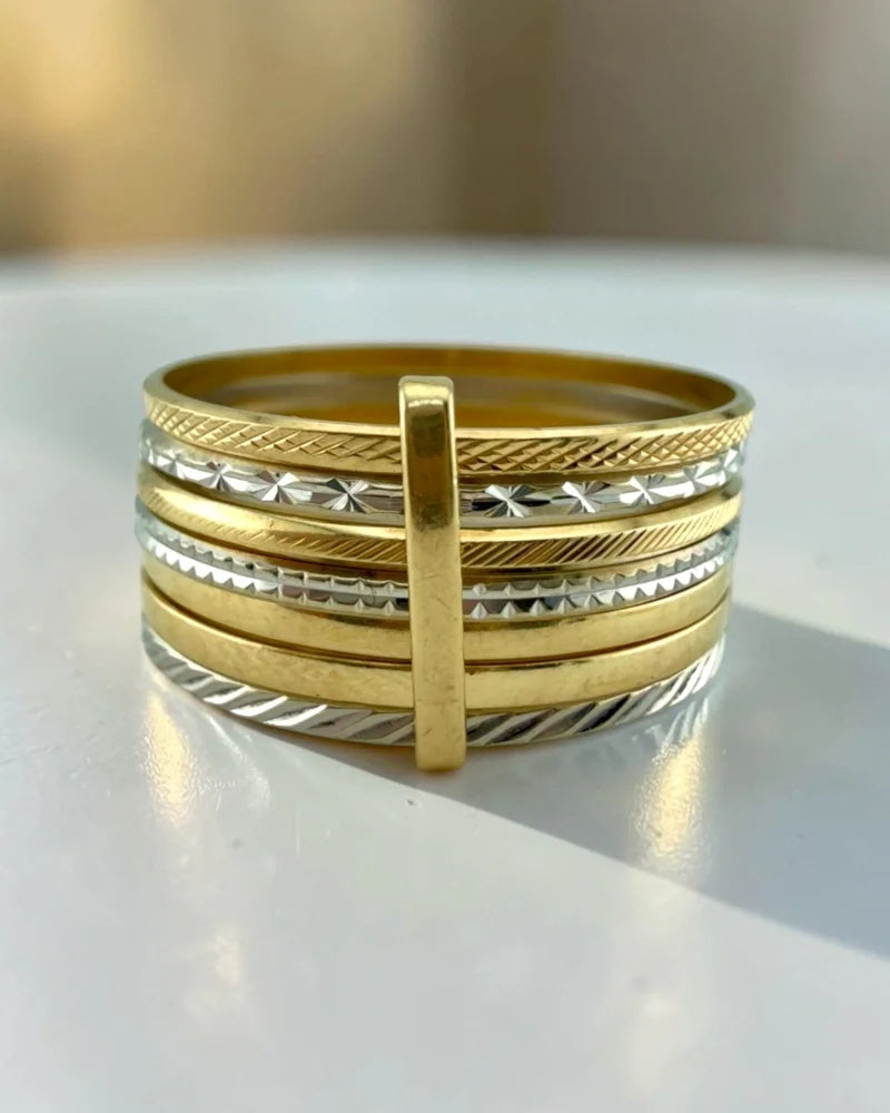 Vintage 14K Yellow and White Gold 7 Band Rolling Stack Ring - 14K Solid Gold - Free shipping - 1