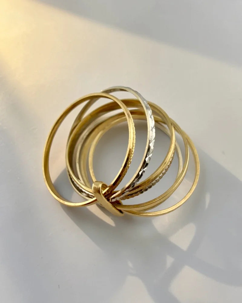 Vintage 14K Yellow and White Gold 7 Band Rolling Stack Ring - 14K Solid Gold - Free shipping - 5