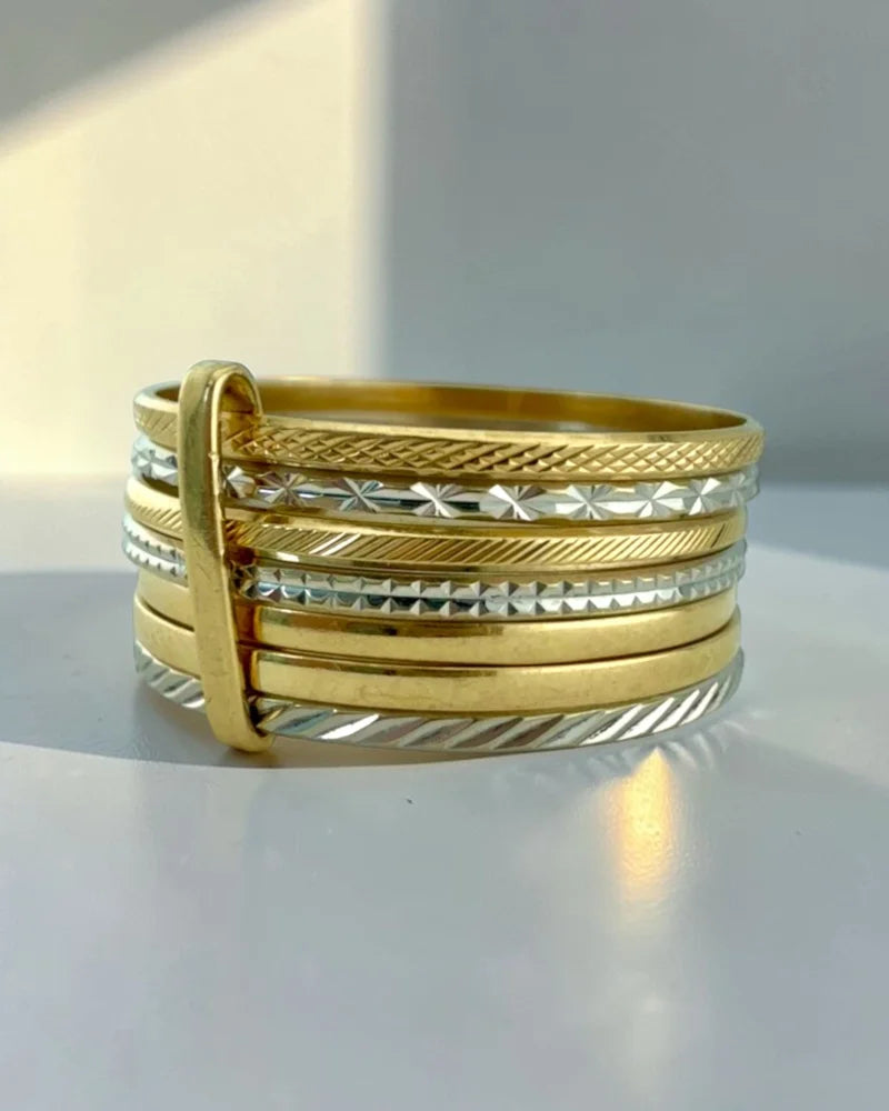 Vintage 14K Yellow and White Gold 7 Band Rolling Stack Ring - 14K Solid Gold - Free shipping - 3