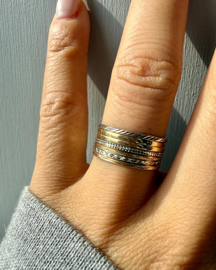 Vintage 14K Yellow and White Gold 7 Band Rolling Stack Ring - 14K Solid Gold - Free shipping - 6