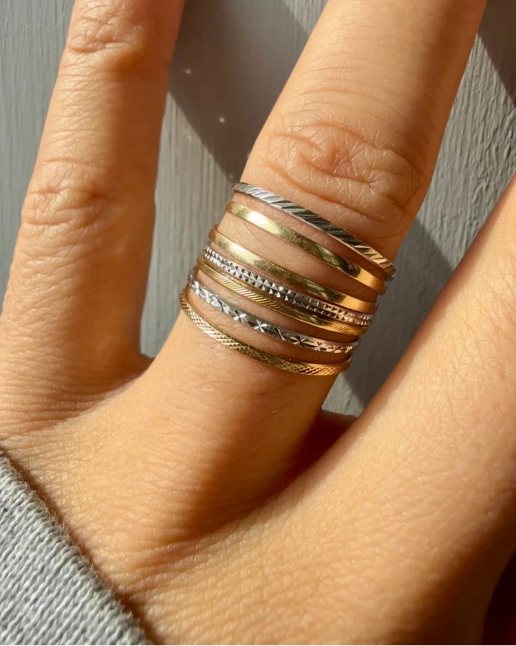 Vintage 14K Yellow and White Gold 7 Band Rolling Stack Ring - 14K Solid Gold - Free shipping - 8