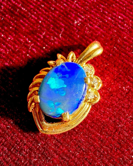 Vintage 18K Gold Black Opal and Diamond Pendant 1.54 ct - 18K solid gold - Free shipping - 1