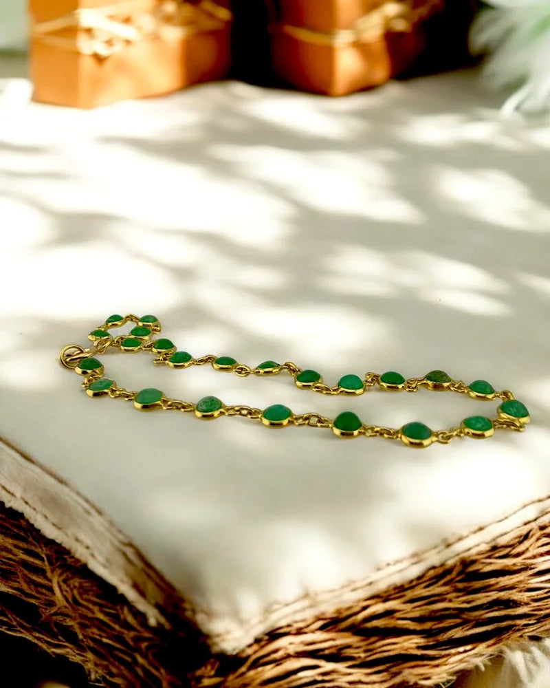 Vintage 18K Gold Natural Emerald Cabochon Bracelet - 18K solid gold - Free shipping - 2