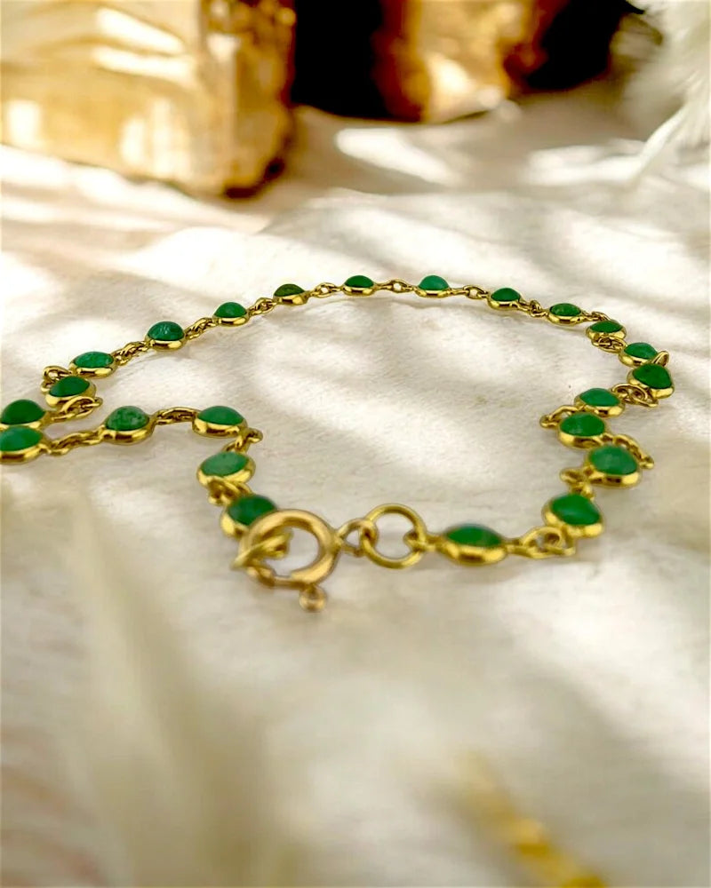 Vintage 18K Gold Natural Emerald Cabochon Bracelet - 18K solid gold - Free shipping - 6