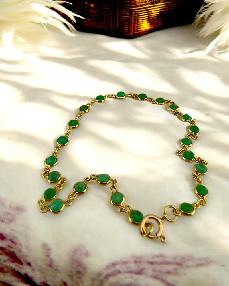 Vintage 18K Gold Natural Emerald Cabochon Bracelet - 18K solid gold - Free shipping - 1