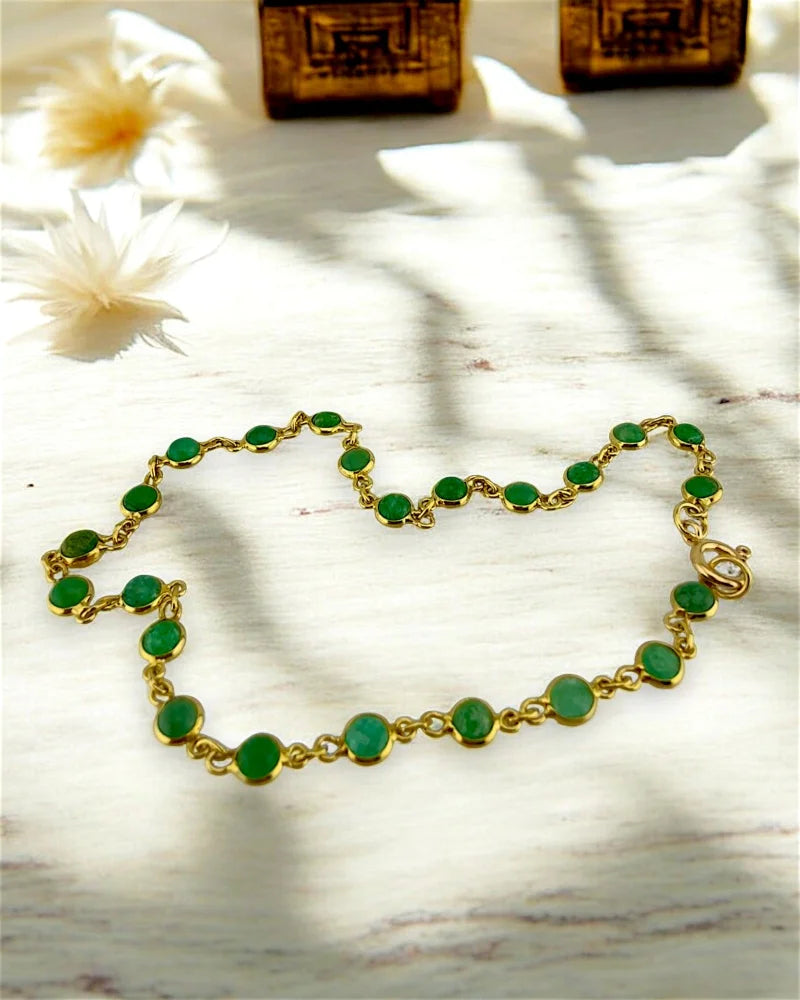 Vintage 18K Gold Natural Emerald Cabochon Bracelet - 18K solid gold - Free shipping - 4