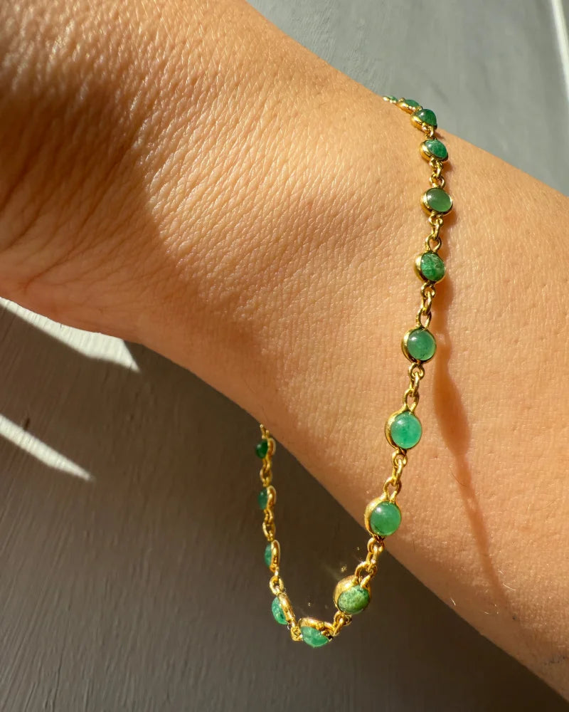 Vintage 18K Gold Natural Emerald Cabochon Bracelet - 18K solid gold - Free shipping - 5