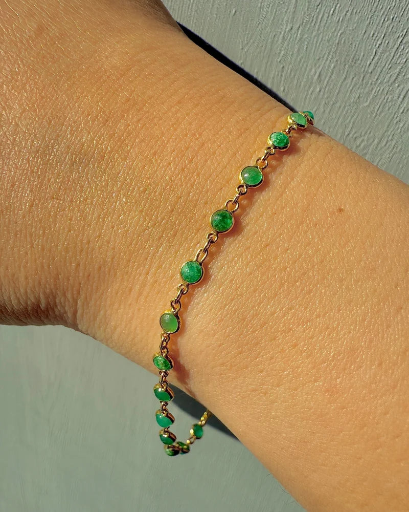 Vintage 18K Gold Natural Emerald Cabochon Bracelet - 18K solid gold - Free shipping - 3