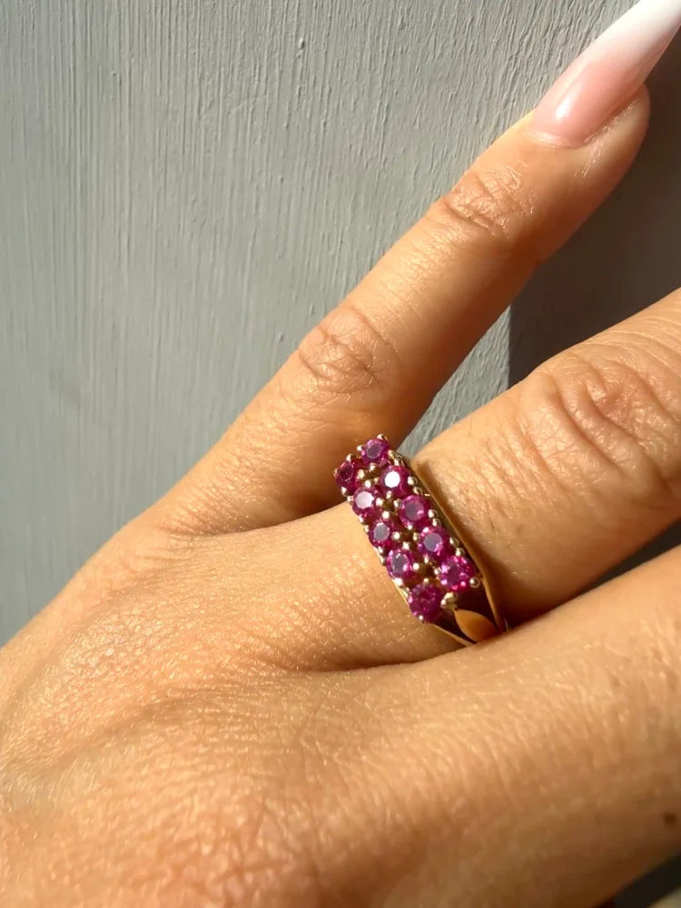 Vintage 18K Gold Pink Sapphire Cluster Ring - 18K solid gold - Free shipping - 5