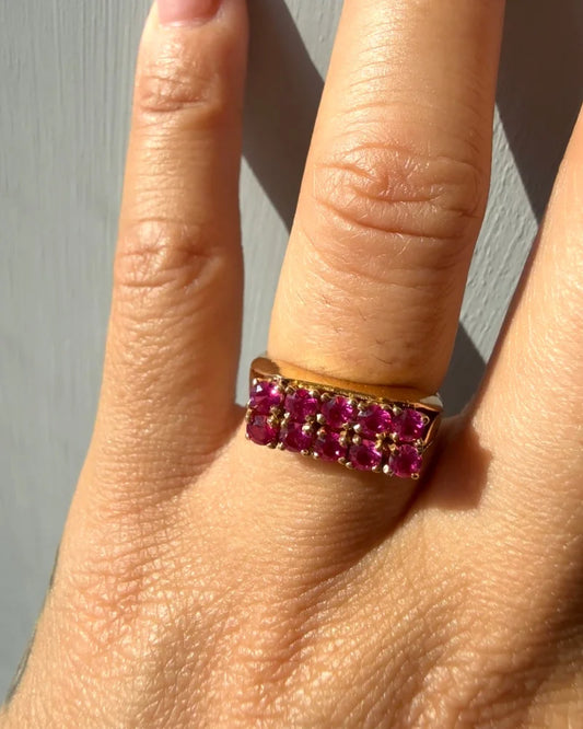 Vintage 18K Gold Pink Sapphire Cluster Ring - 18K solid gold - Free shipping - 2
