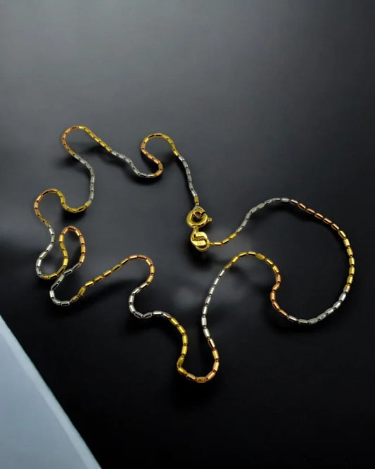 Vintage 18K Italian Tricolore Box Chain Necklace - 18K solid gold - Free shipping - 1