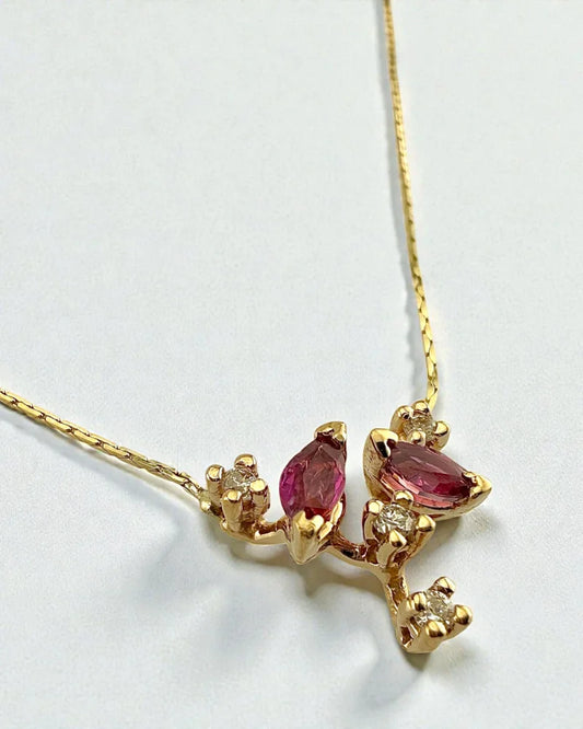 Vintage 1970s Ruby & Diamond Branch Necklace in 14K Gold - 14K Solid Gold - Free shipping - 2
