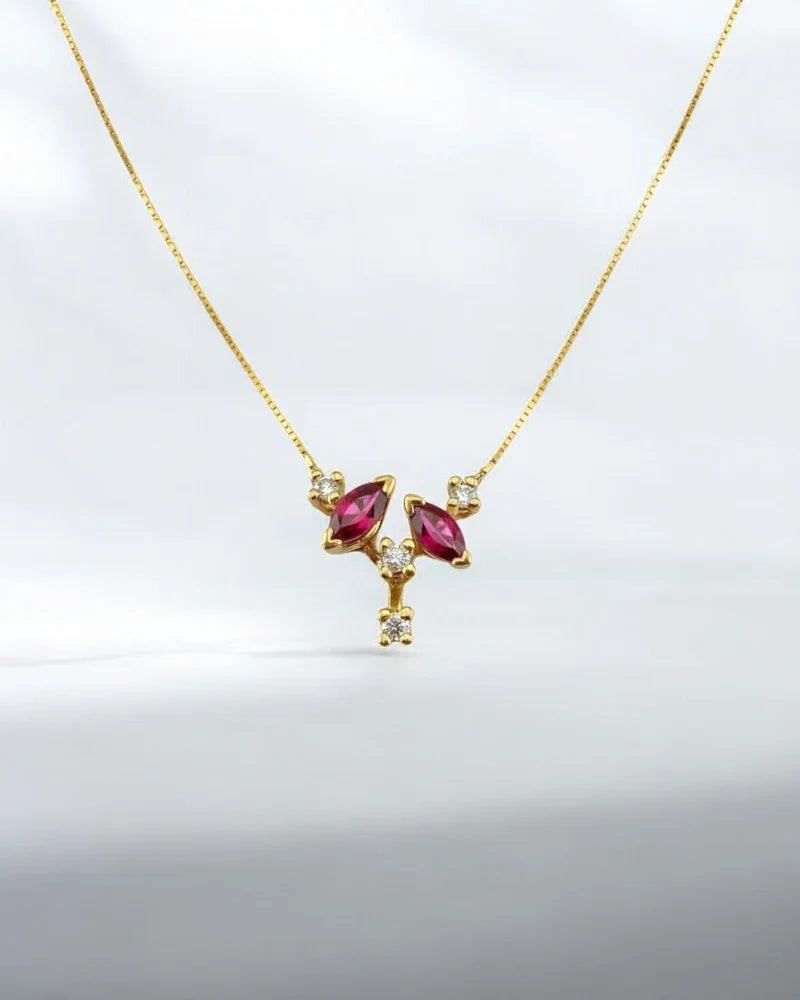 Vintage 1970s Ruby & Diamond Branch Necklace in 14K Gold - 14K Solid Gold - Free shipping - 1