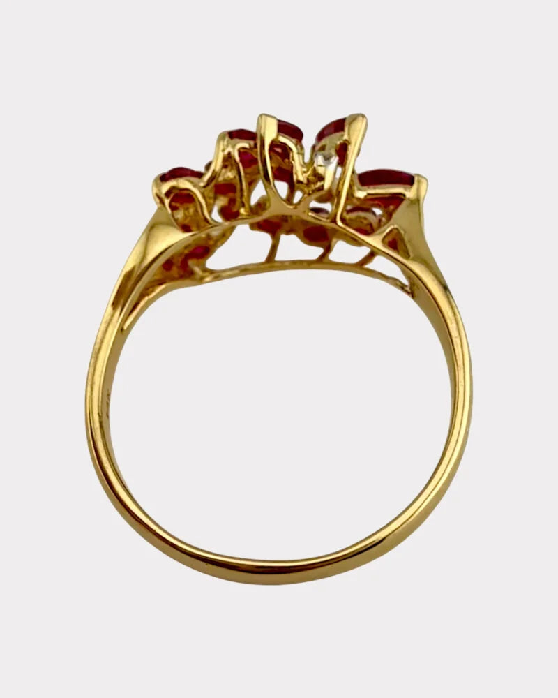 Vintage 1970s Ruby & Diamond Cluster Ring in 14K Gold - 14K Solid Gold - Free shipping - 9