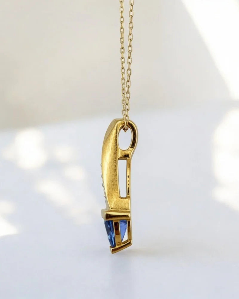 Vintage 1980s Trillion Tanzanite & Diamond Spike Pendant in 10K Gold - 10K Gold - Free shipping - 2