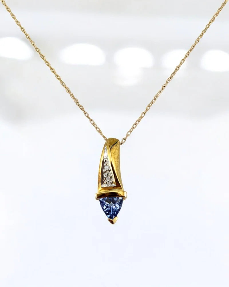 Vintage 1980s Trillion Tanzanite & Diamond Spike Pendant in 10K Gold - 10K Gold - Free shipping - 4