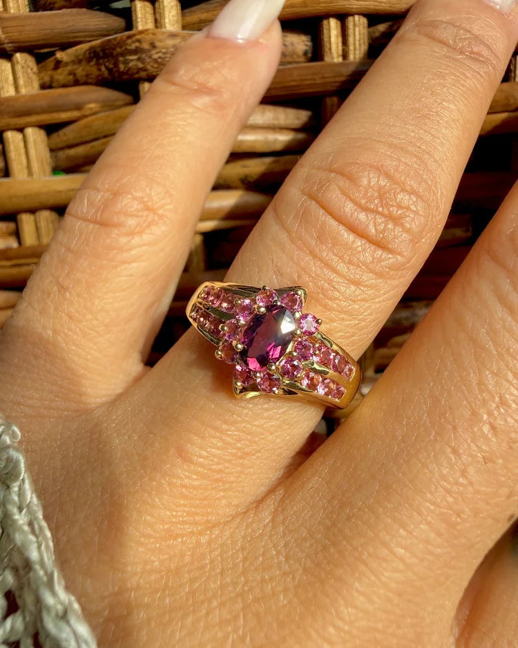 Vintage 90s Pink Tourmaline Ring in 14K Gold - 14K Solid Gold - Free shipping - 5