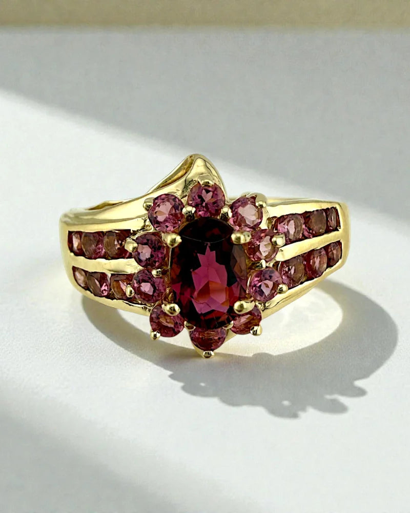 Vintage 90s Pink Tourmaline Ring in 14K Gold - 14K Solid Gold - Free shipping - 8