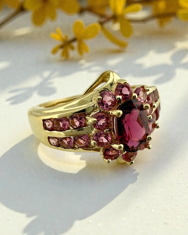 Vintage 90s Pink Tourmaline Ring in 14K Gold - 14K Solid Gold - Free shipping - 1