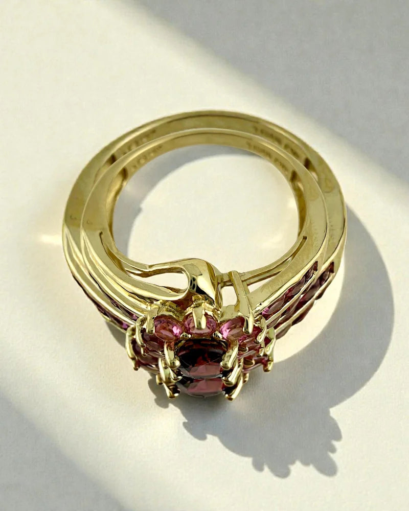 Vintage 90s Pink Tourmaline Ring in 14K Gold - 14K Solid Gold - Free shipping - 7