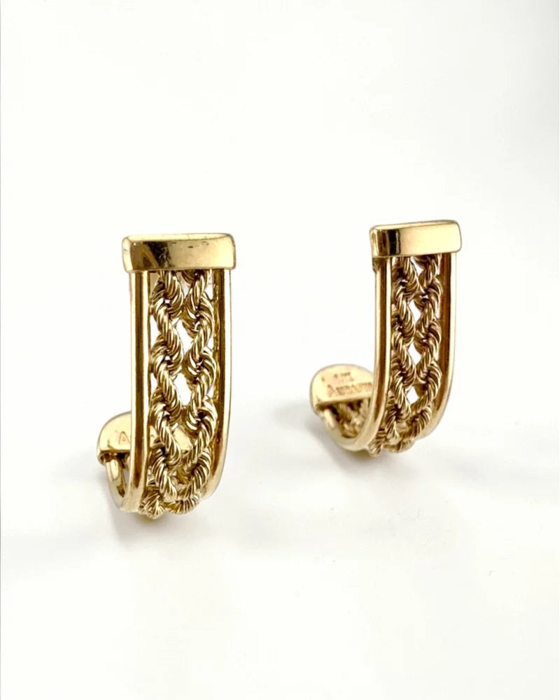 Vintage Aurafin 10K Yellow Gold Double Rope J Hoop Earrings - Free shipping - 3