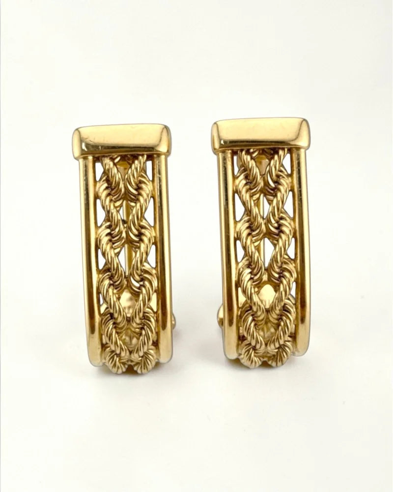 Vintage Aurafin 10K Yellow Gold Double Rope J Hoop Earrings - Free shipping - 1