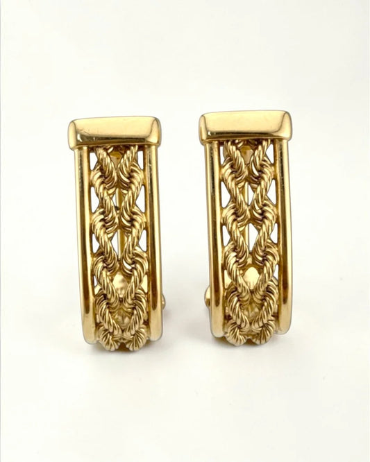 Vintage Aurafin 10K Yellow Gold Double Rope J Hoop Earrings - Free shipping - 1
