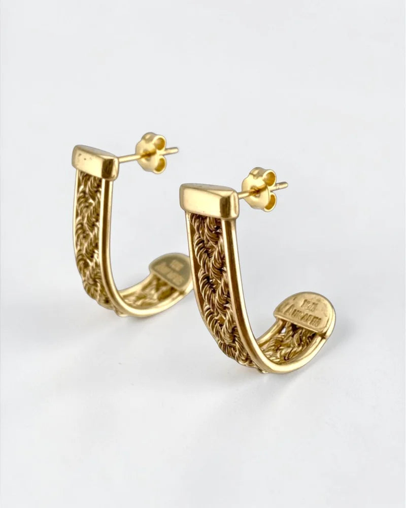 Vintage Aurafin 10K Yellow Gold Double Rope J Hoop Earrings - Free shipping - 5