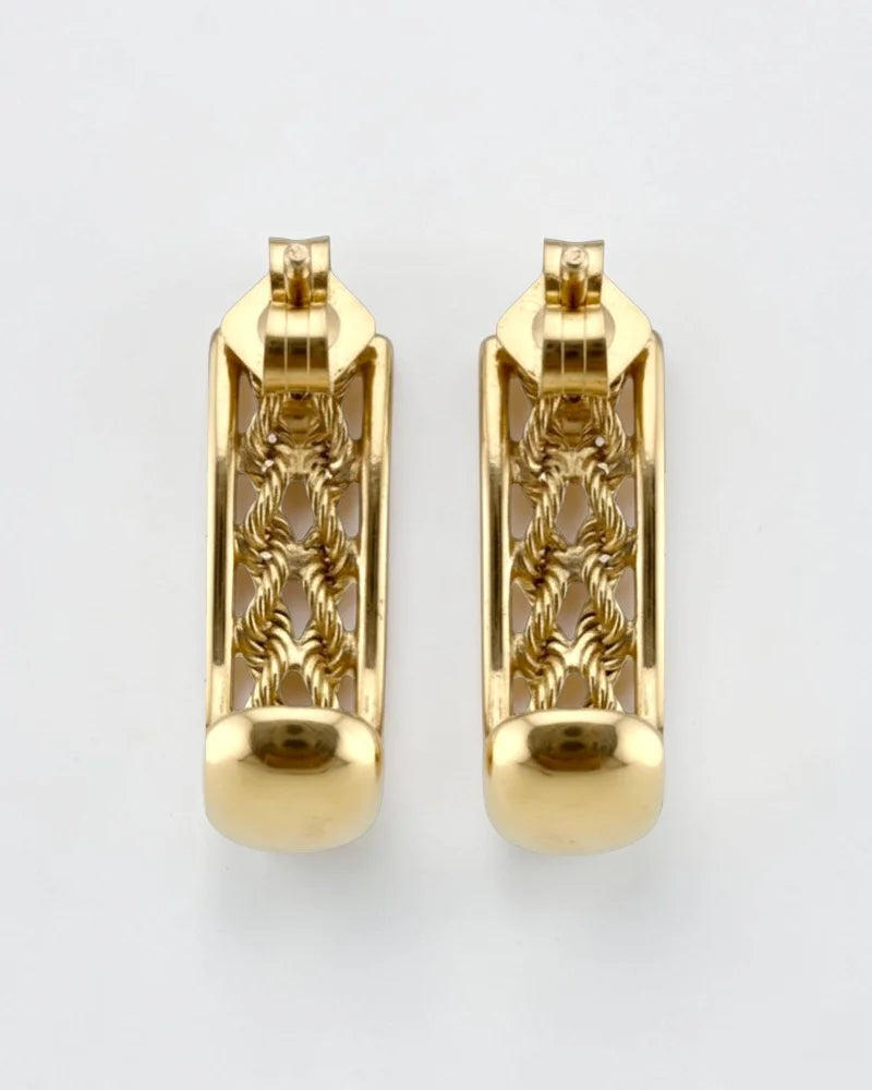 Vintage Aurafin 10K Yellow Gold Double Rope J Hoop Earrings - Free shipping - 6