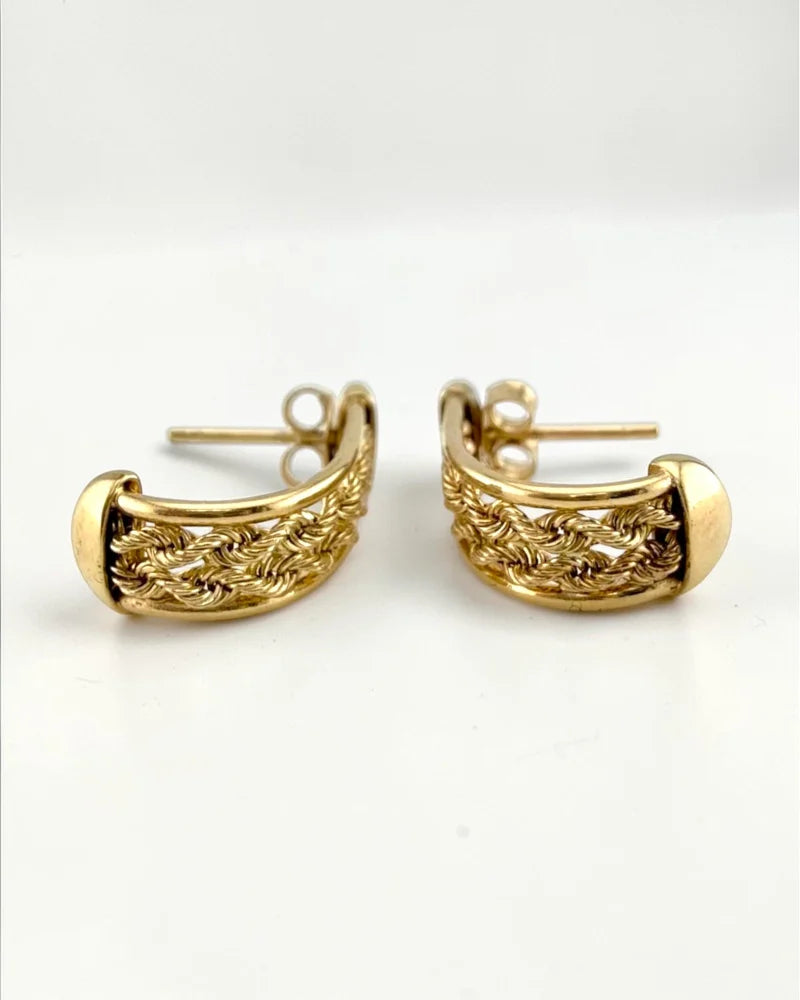 Vintage Aurafin 10K Yellow Gold Double Rope J Hoop Earrings - Free shipping - 8