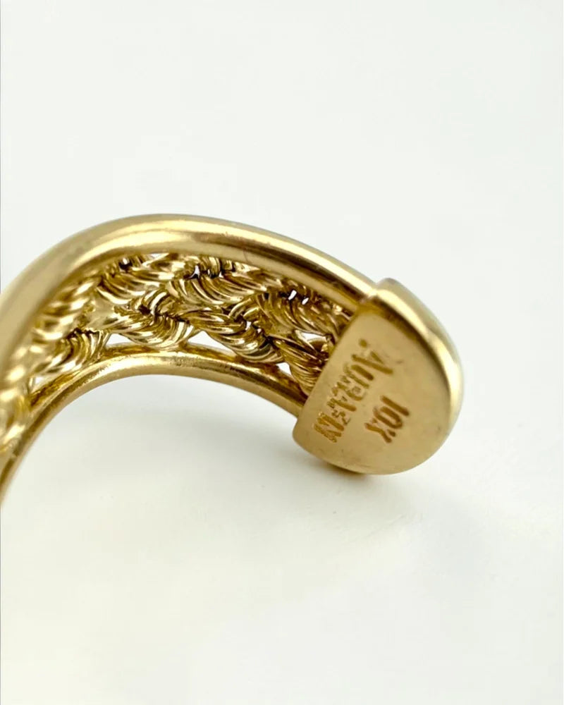Vintage Aurafin 10K Yellow Gold Double Rope J Hoop Earrings - Free shipping - 10