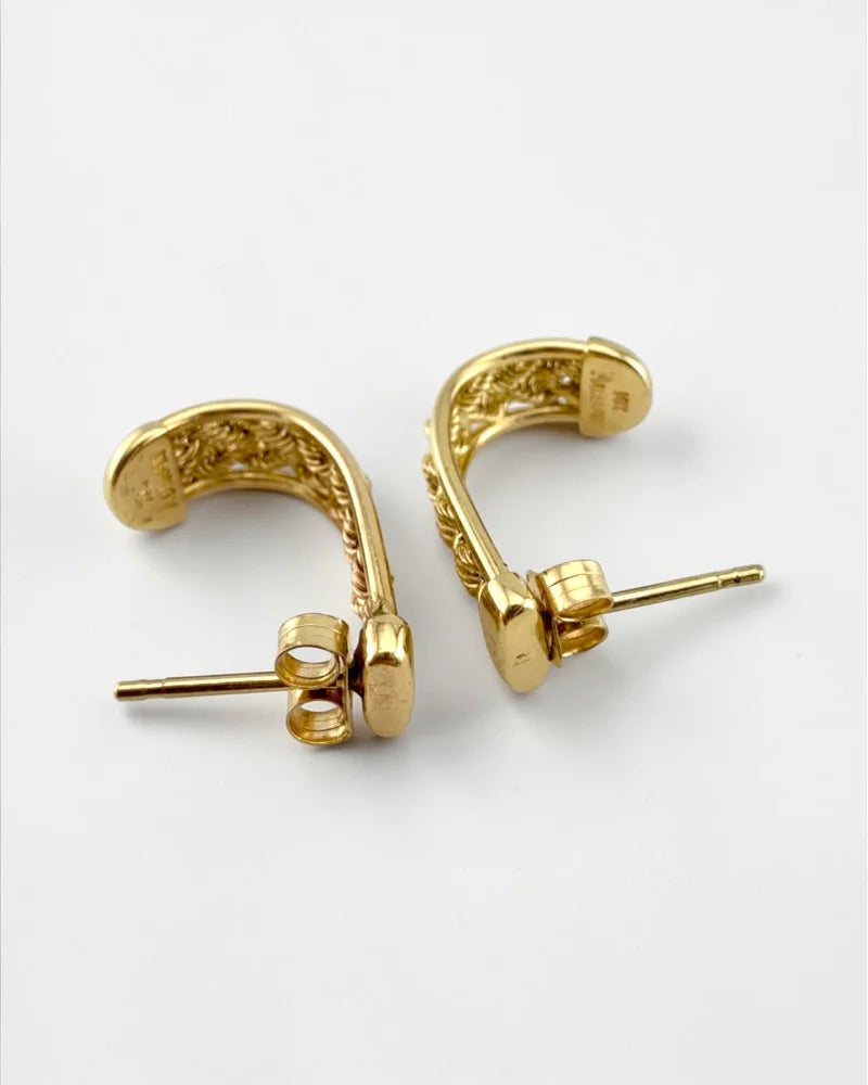 Vintage Aurafin 10K Yellow Gold Double Rope J Hoop Earrings - Free shipping - 9