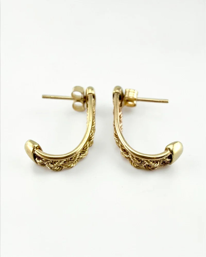 Vintage Aurafin 10K Yellow Gold Double Rope J Hoop Earrings - Free shipping - 7