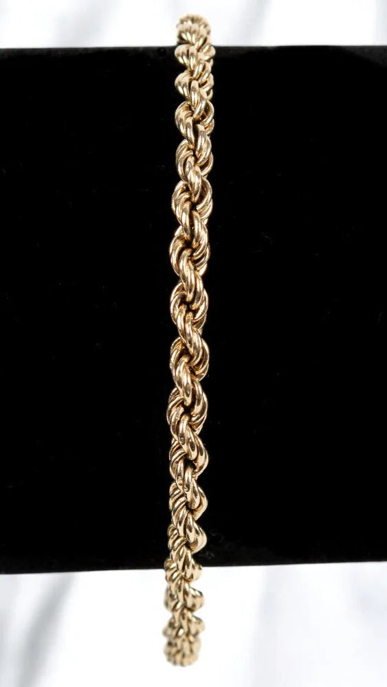 Vintage Classic 14K Gold Rope Chain Bracelet - 14K Solid Gold - Free shipping - 2