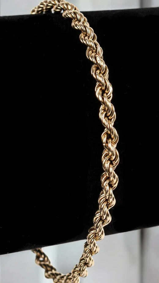 Vintage Classic 14K Gold Rope Chain Bracelet - 14K Solid Gold - Free shipping - 3