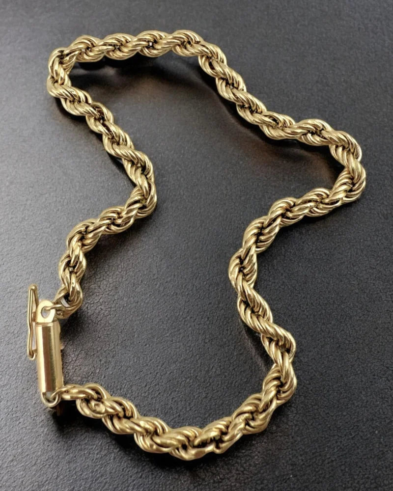 Vintage Classic 14K Gold Rope Chain Bracelet - 14K Solid Gold - Free shipping - 1