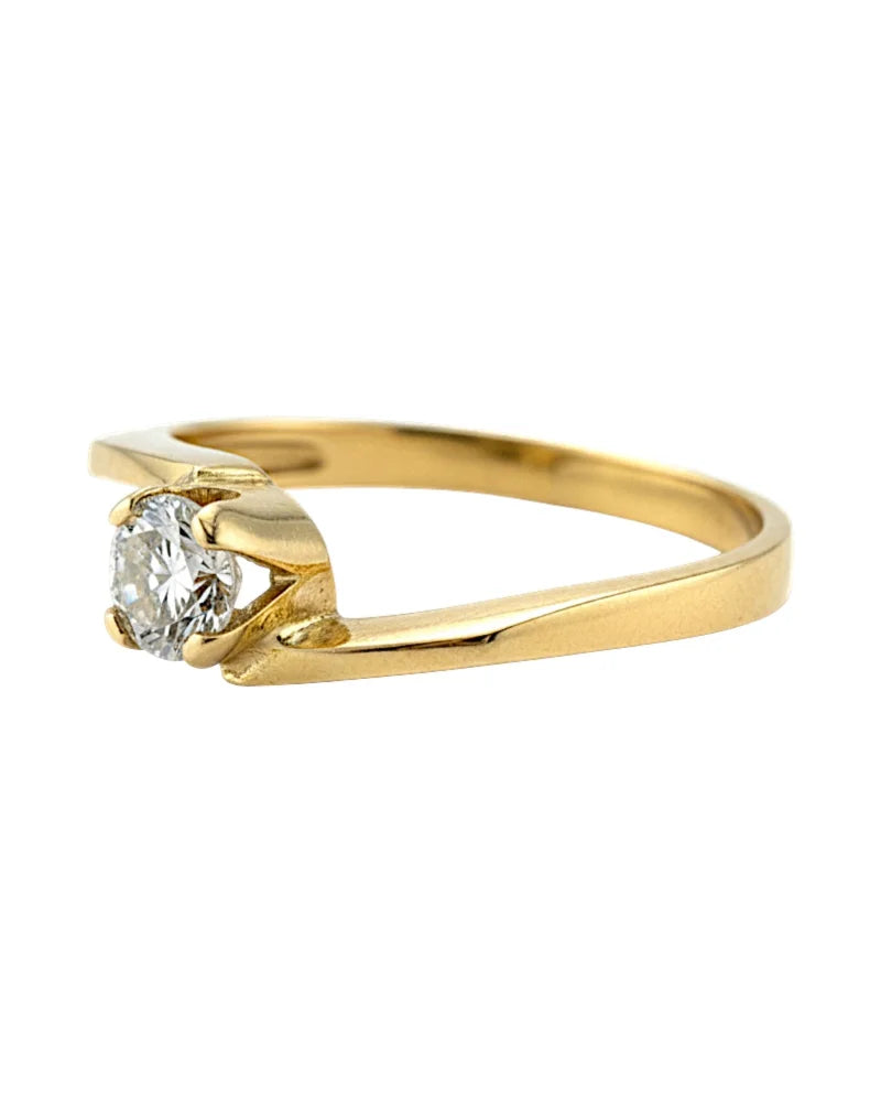 Vintage Diamond Round Brilliant Solitaire Ring - 14K Solid Gold - Free shipping - 2