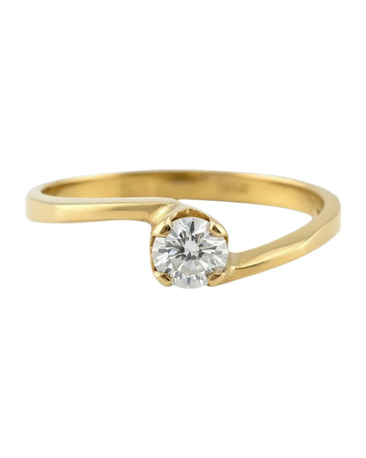 Vintage Diamond Round Brilliant Solitaire Ring - 14K Solid Gold - Free shipping - 1