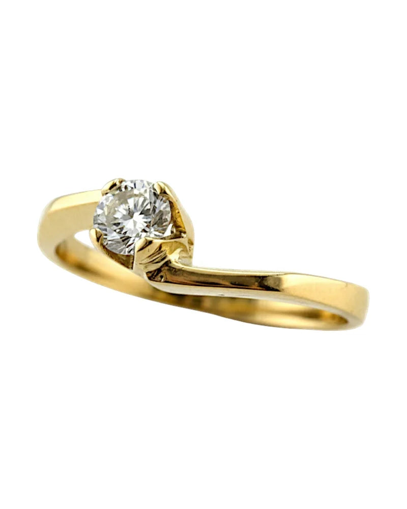 Vintage Diamond Round Brilliant Solitaire Ring - 14K Solid Gold - Free shipping - 3