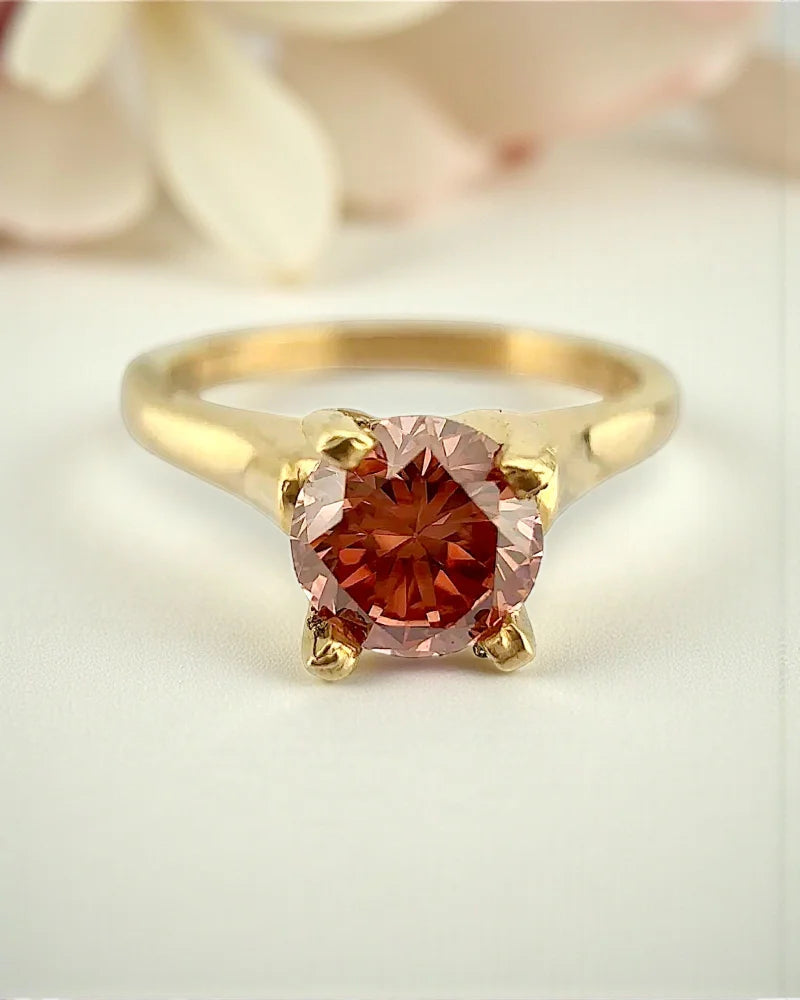 Vintage Fancy Pink Diamond Engagement Ring - 10K Gold - Free shipping - 4