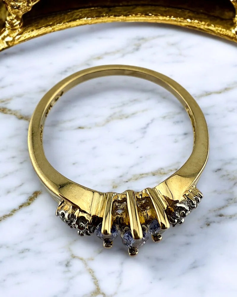 Vintage Marquise Tanzanite Trilogy Ring 10K Gold - 10K Gold - Free shipping - 4