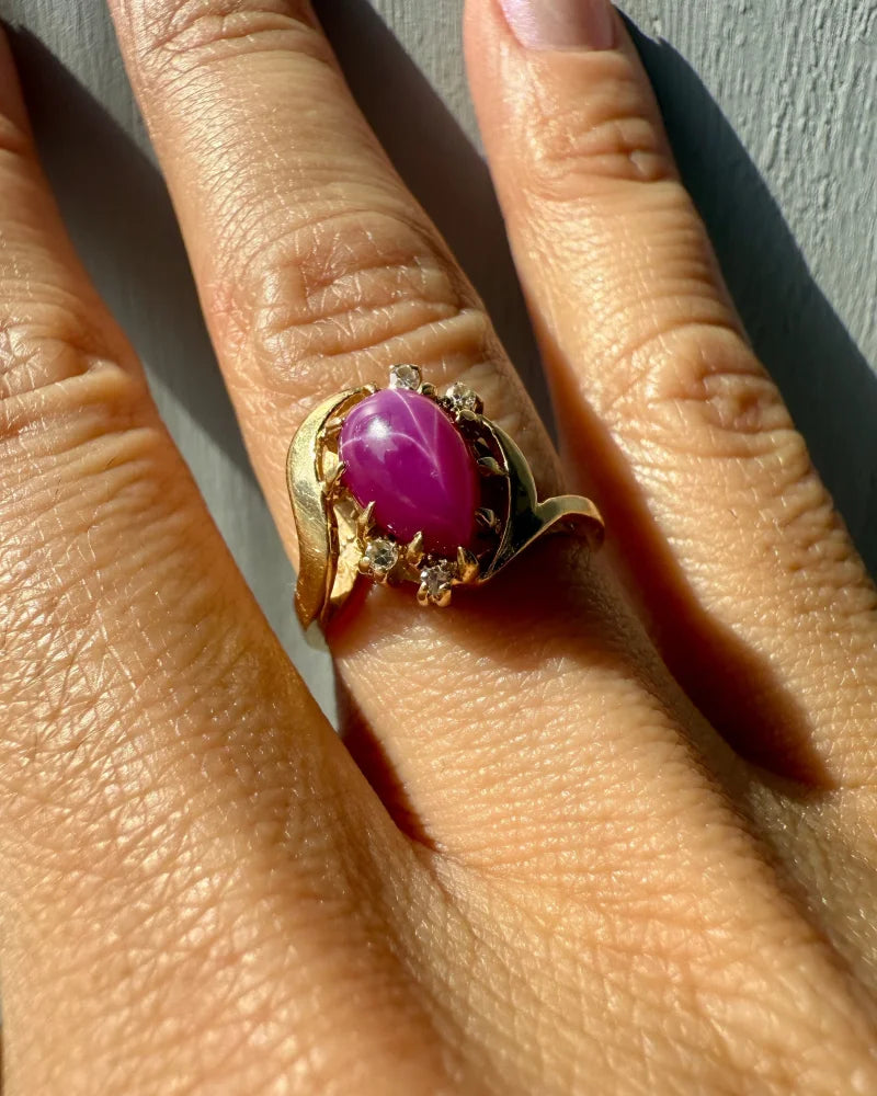 Vintage Mid-century Linde Star Ruby 14K Gold Ring - 14K Solid Gold - Free shipping - 4