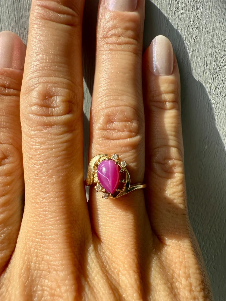Vintage Mid-century Linde Star Ruby 14K Gold Ring - 14K Solid Gold - Free shipping - 2