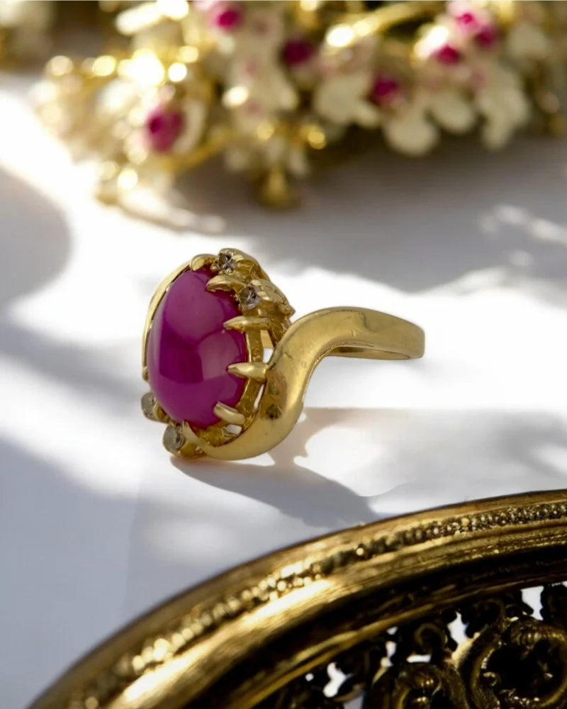 Vintage Mid-century Linde Star Ruby 14K Gold Ring - 14K Solid Gold - Free shipping - 5