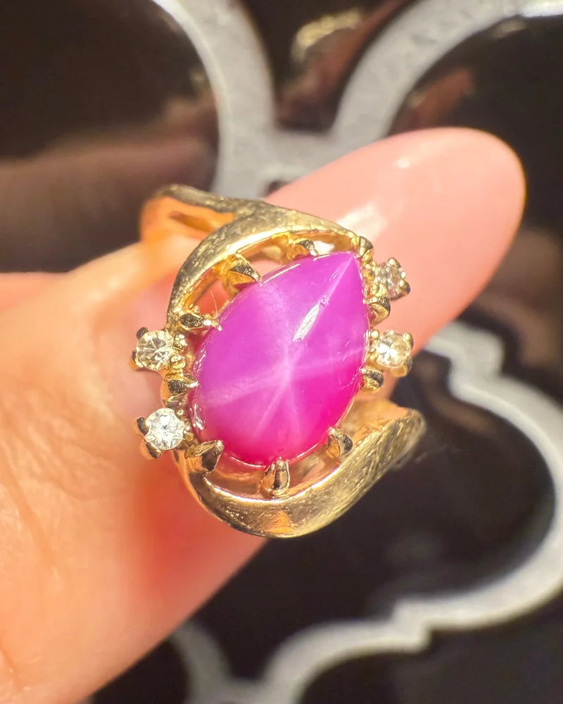 Vintage Mid-century Linde Star Ruby 14K Gold Ring - 14K Solid Gold - Free shipping - 1
