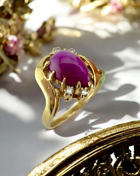 Vintage Mid-century Linde Star Ruby 14K Gold Ring - 14K Solid Gold - Free shipping - 1