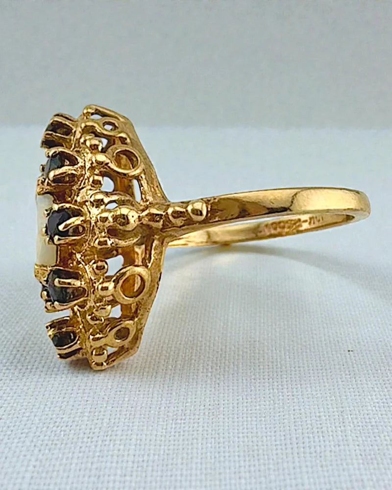 Vintage Opal Sapphire Halo Ring | 10K Gold - 10K Gold - Free shipping - 9